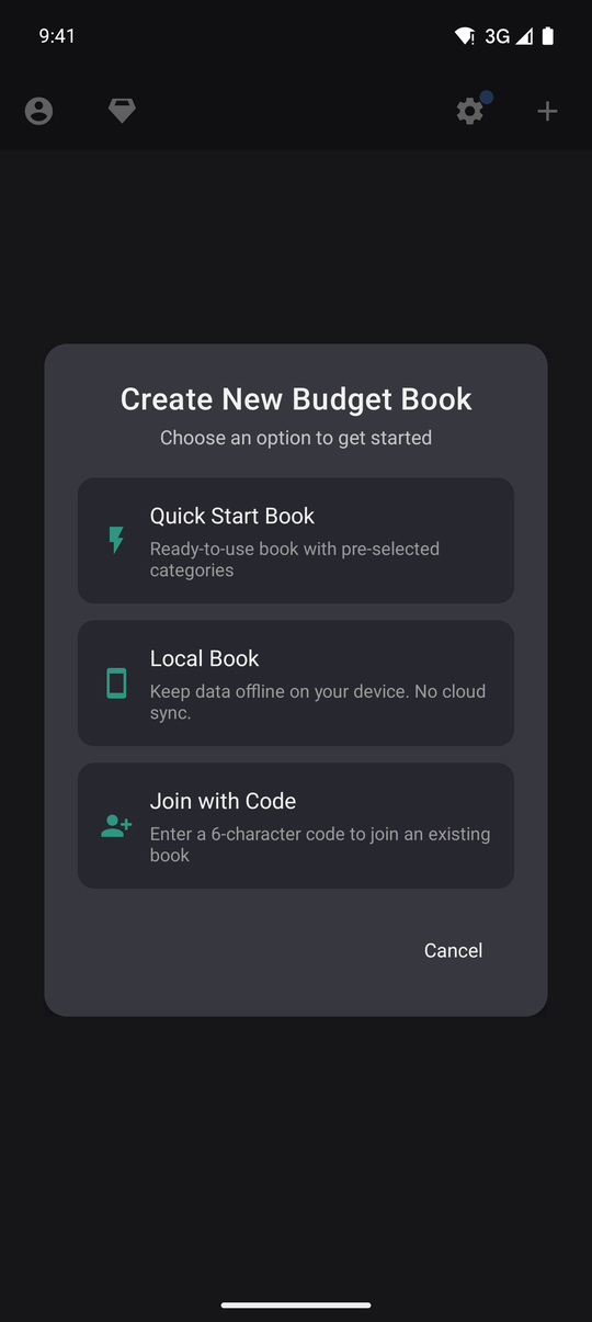 Create-book dialog with the Local Book option: keep data offline on your device