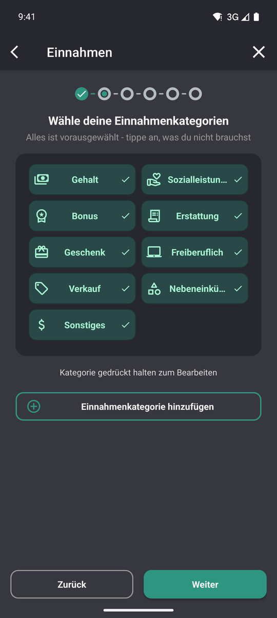 Wie du in GoodShare ein Buch anlegst, Schritt 4: Einnahme-Kategorien auswählen