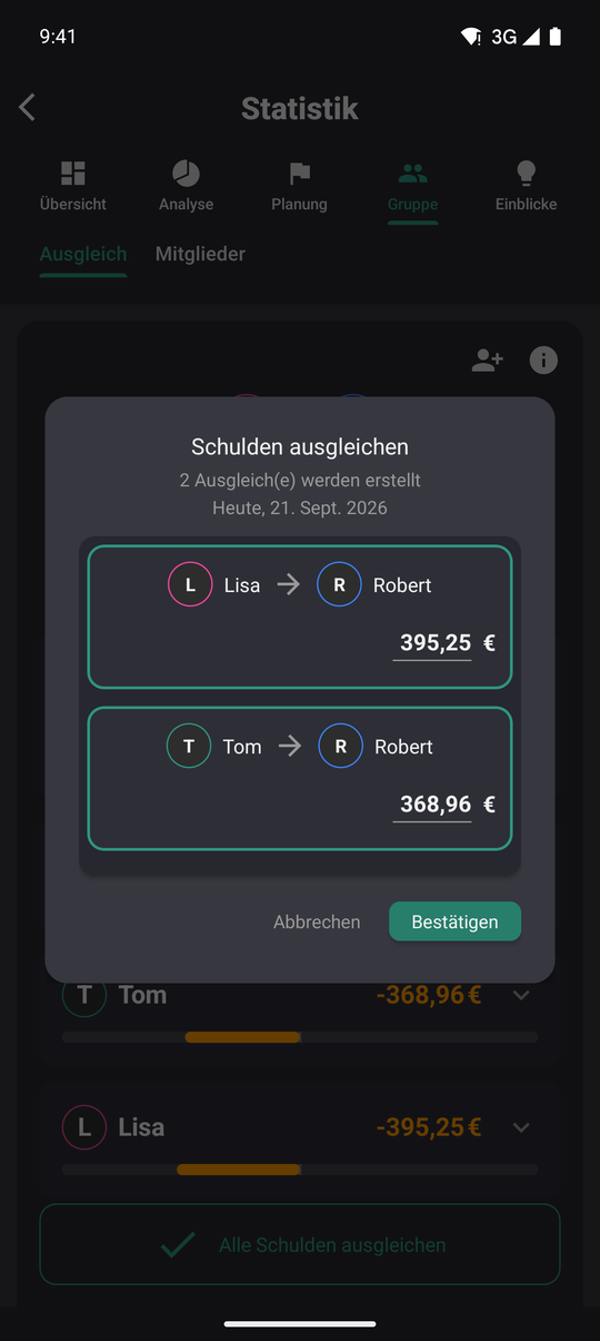 Wie der Ausgleich funktioniert: wer schuldet wem, Schritt 4: Ausgleichen