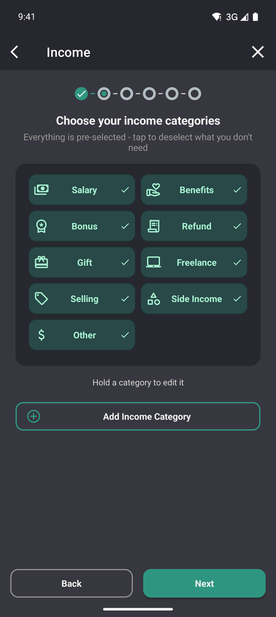 How to create a book in GoodShare, Step 4: Pick your income categories